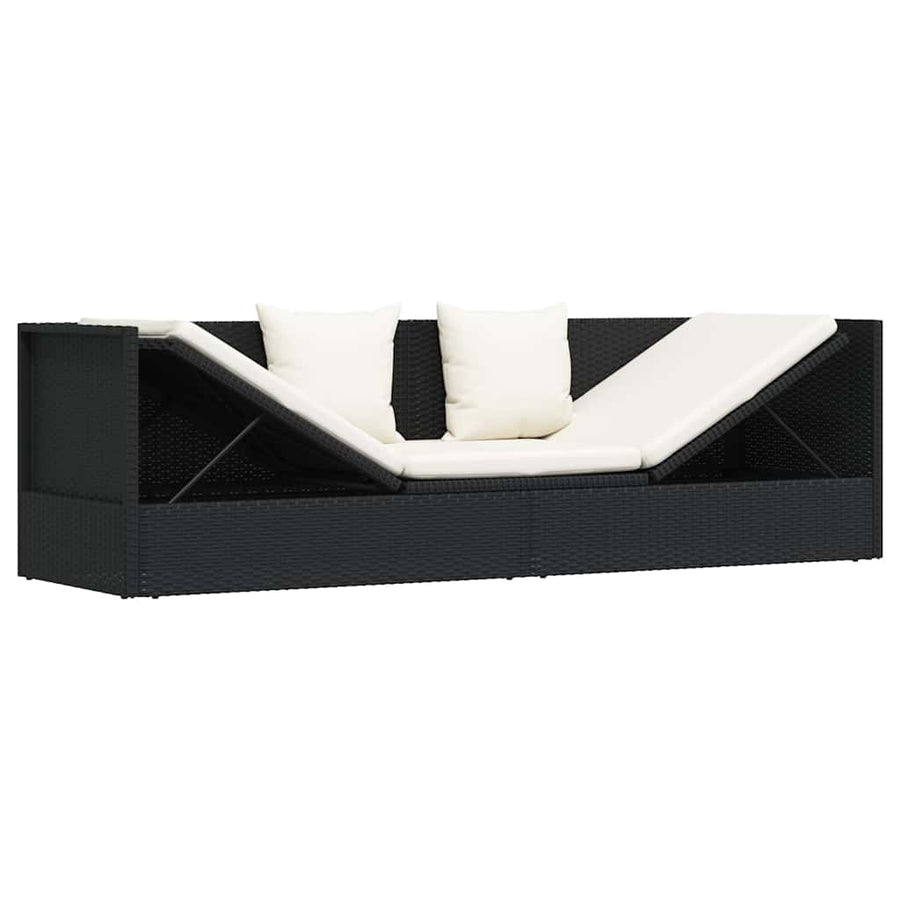 Garden Bed with Cushion & Pillows Poly Rattan Black