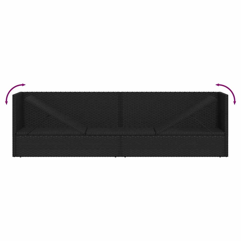 Garden Bed with Cushion & Pillows Poly Rattan Black