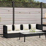 Garden Bed with Cushion & Pillows Poly Rattan Black