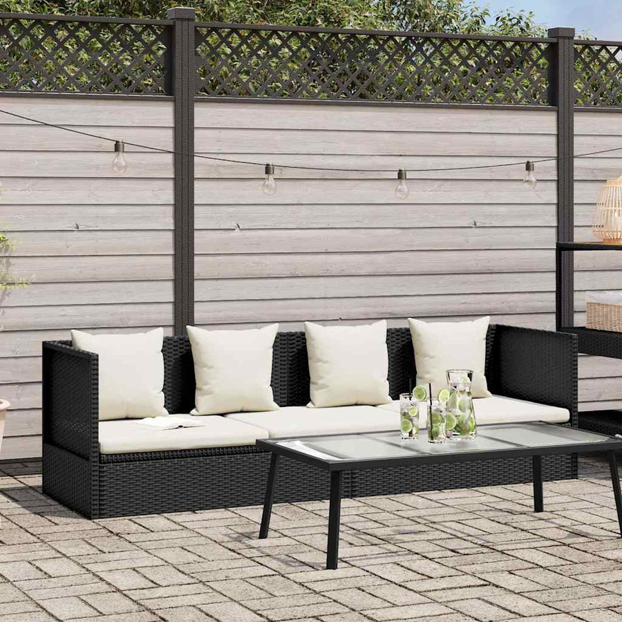 Garden Bed with Cushion & Pillows Poly Rattan Black