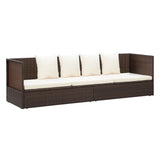 Garden Bed with Cushion & Pillows Poly Rattan Brown - Front View