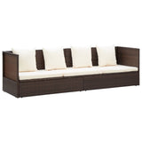 Garden Bed with Cushion & Pillows Poly Rattan Brown - Side View