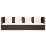 Garden Bed with Cushion & Pillows Poly Rattan Brown - 45-Degree Angle