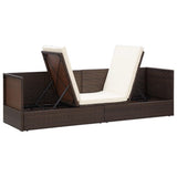 Garden Bed with Cushion & Pillows Poly Rattan Brown - Close-Up Angle