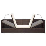 Garden Bed with Cushion & Pillows Poly Rattan Brown - Low Angle