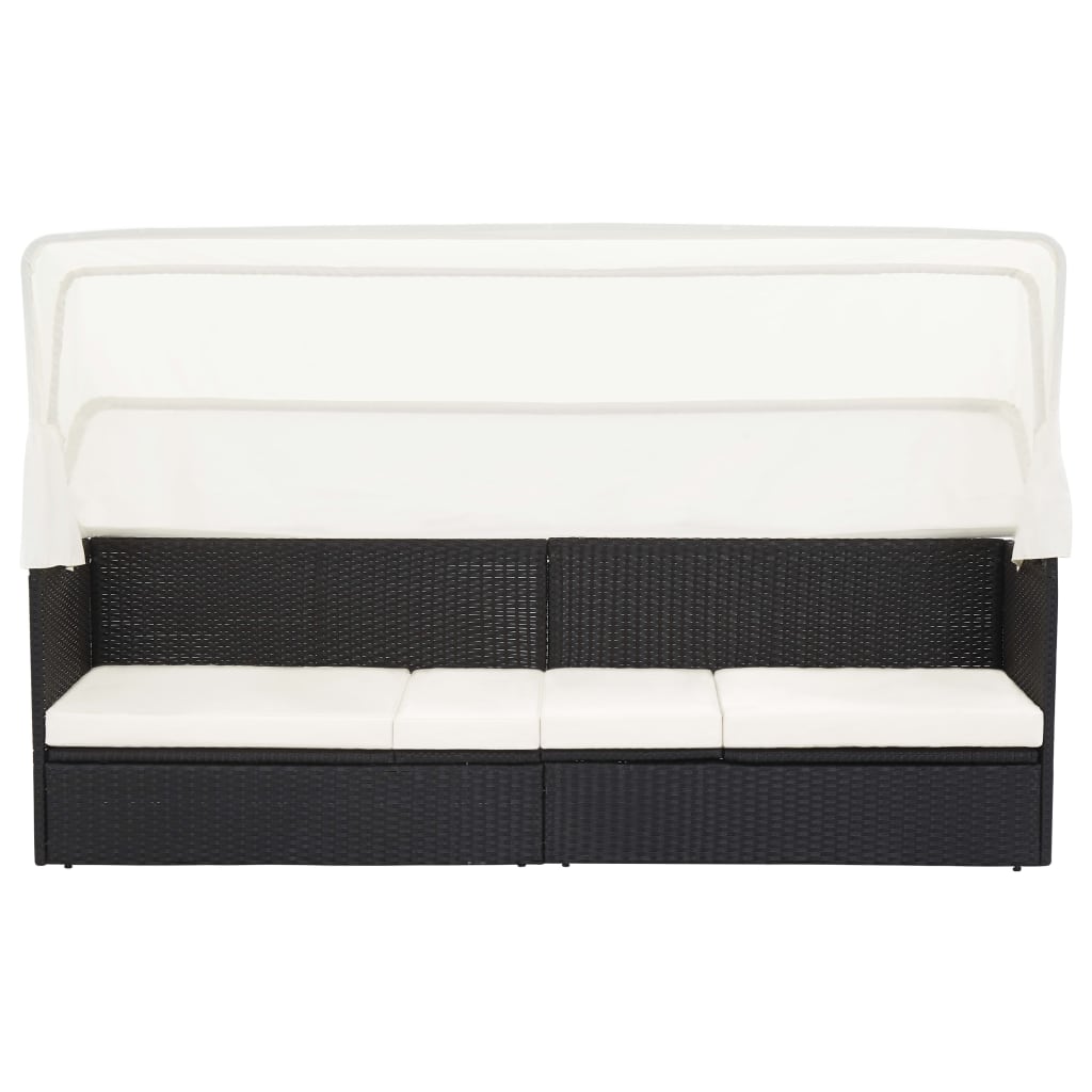 Garden Sofa with Canopy Black Poly Rattan