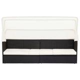 Garden Sofa with Canopy Black Poly Rattan