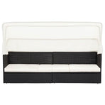 Garden Sofa with Canopy Black Poly Rattan