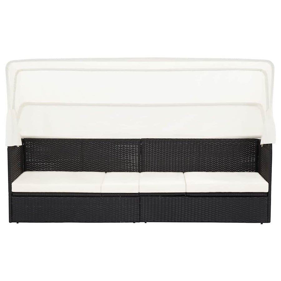 Garden Sofa with Canopy Black Poly Rattan