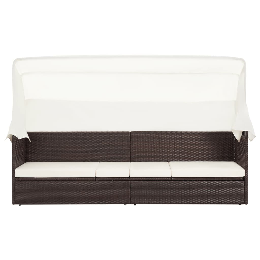 Garden Sofa with Canopy Poly Rattan Brown