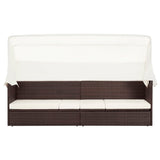 Garden Sofa with Canopy Poly Rattan Brown - Front View