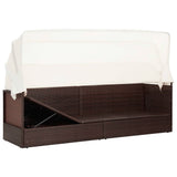 Garden Sofa with Canopy Poly Rattan Brown - Side View