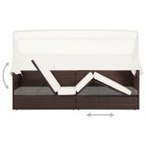 Garden Sofa with Canopy Poly Rattan Brown - 45-Degree Angle