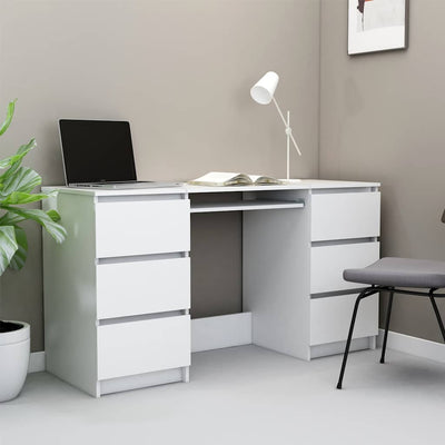 White Writing Desk with 6 Drawers, 140x50x77 cm Engineered Wood