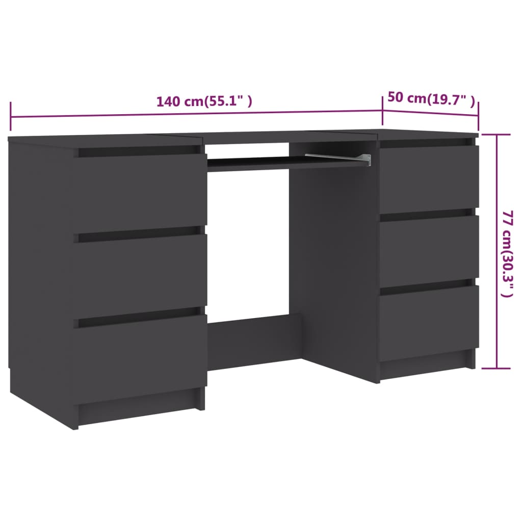 Writing Desk Grey 140x50x77 cm Engineered Wood