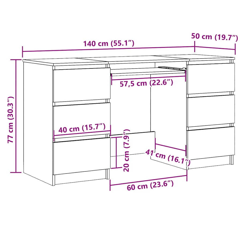 Writing Desk High Gloss White 140x50x77 cm Engineered Wood