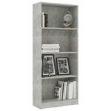 4-Tier Book Cabinet Concrete Grey 60x24x142 cm Engineered Wood - Side View