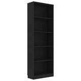 5-Tier Book Cabinet Black 60x24x175 cm Engineered Wood - Front View