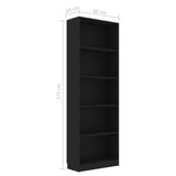 5-Tier Book Cabinet Black 60x24x175 cm Engineered Wood - Rear View