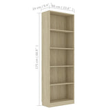 5-Tier Book Cabinet Sonoma Oak 60x24x175 cm Engineered Wood - Rear View