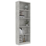 5-Tier Book Cabinet Concrete Grey 60x24x175 cm Engineered Wood - Side View
