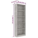 5-Tier Book Cabinet Concrete Grey 60x24x175 cm Engineered Wood - Rear View
