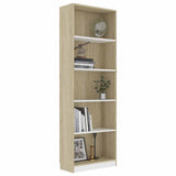 5-Tier Book Cabinet White and Sonoma Oak 60x24x175 cm Engineered Wood - Side View