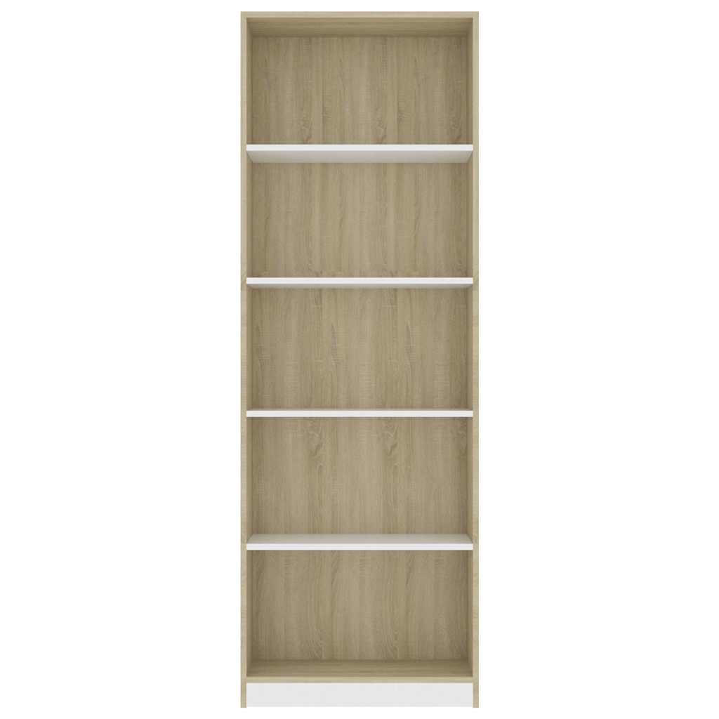 5-Tier Book Cabinet White and Sonoma Oak 60x24x175 cm Engineered Wood