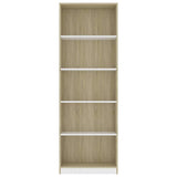 5-Tier Book Cabinet White and Sonoma Oak 60x24x175 cm Engineered Wood - Top-Down View