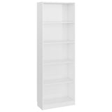 5-Tier Book Cabinet High Gloss White 60x24x175 cm Engineered Wood - Front View