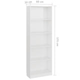 5-Tier Book Cabinet High Gloss White 60x24x175 cm Engineered Wood - Rear View
