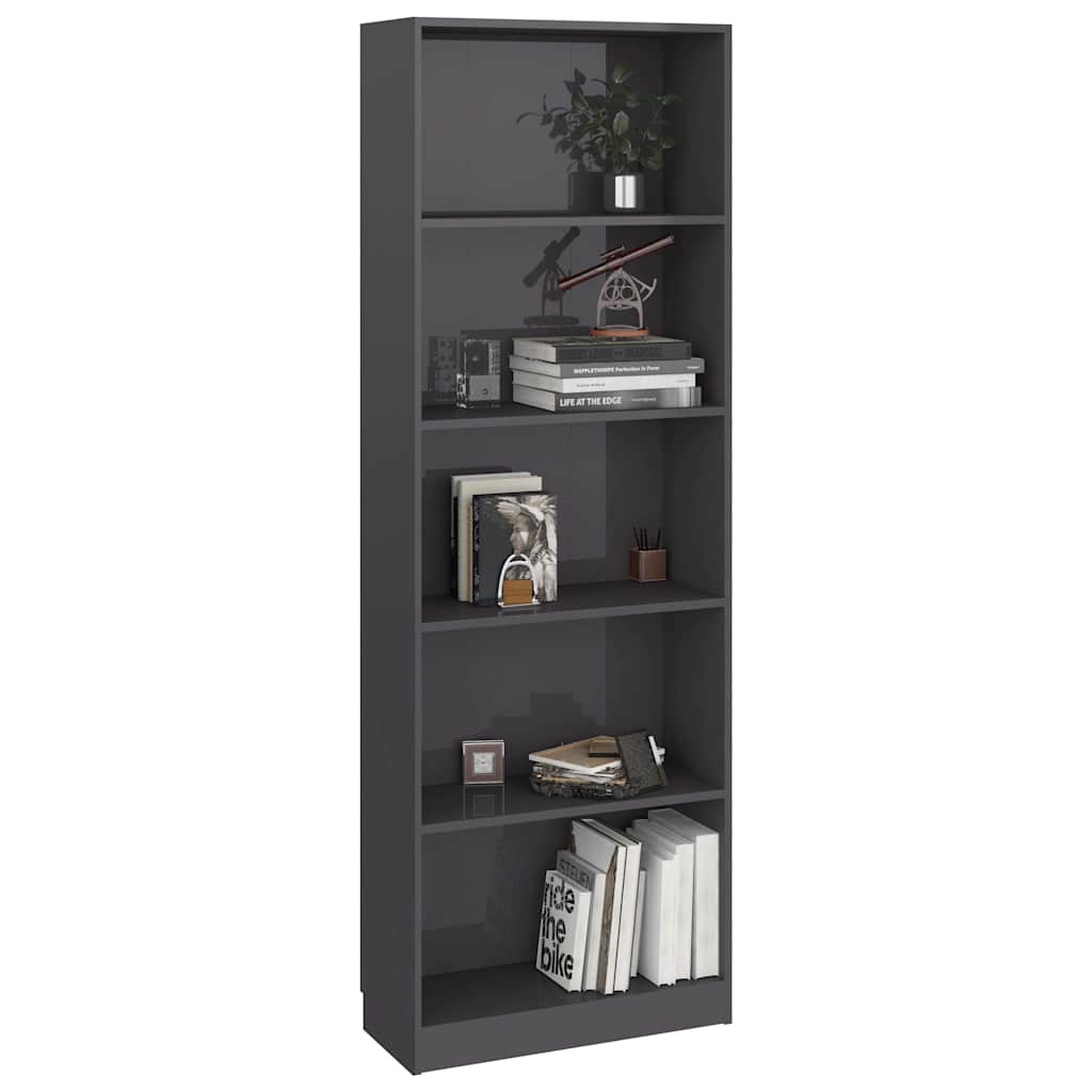 5-Tier Book Cabinet High Gloss Grey 60x24x175 cm Engineered Wood