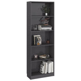 5-Tier Book Cabinet High Gloss Grey 60x24x175 cm Engineered Wood