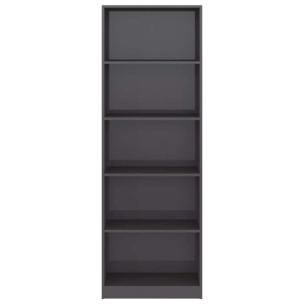 5-Tier Book Cabinet High Gloss Grey 60x24x175 cm Engineered Wood