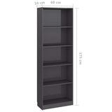 5-Tier Book Cabinet High Gloss Grey 60x24x175 cm Engineered Wood