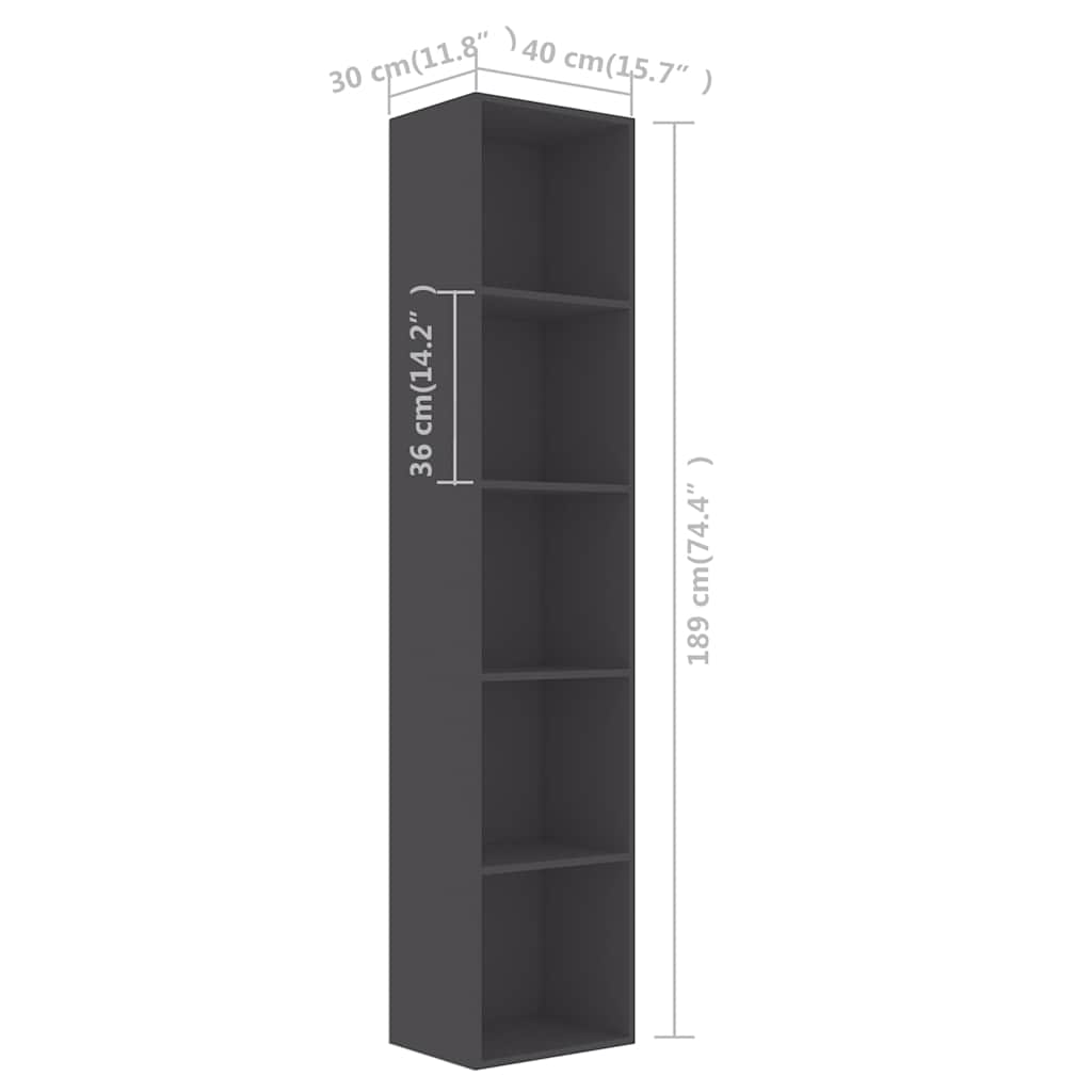 Book Cabinet Grey 40x30x189 cm Engineered Wood