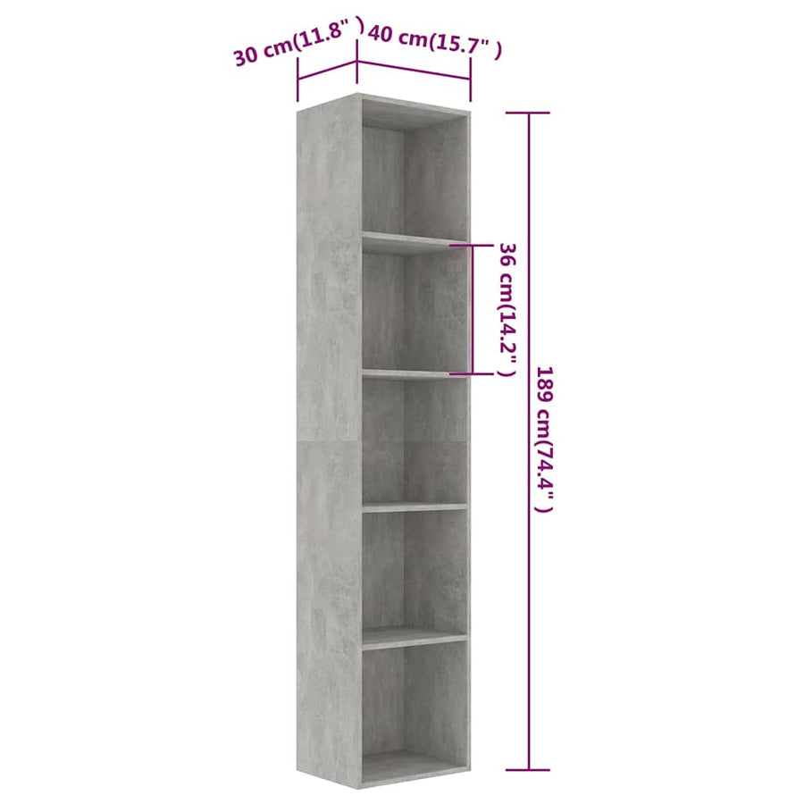 Book Cabinet Concrete Grey 40x30x189 cm Engineered Wood