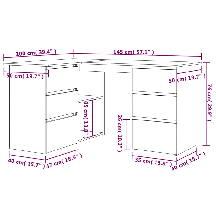 Corner Desk Sonoma Oak 145x100x76 cm Engineered Wood