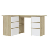 Corner Desk White and Sonoma Oak 145x100x76 cm Engineered Wood - Front View