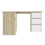 Corner Desk White and Sonoma Oak 145x100x76 cm Engineered Wood - Side View