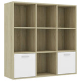 Book Cabinet White and Sonoma Oak 98x30x98 cm Engineered Wood - Front View