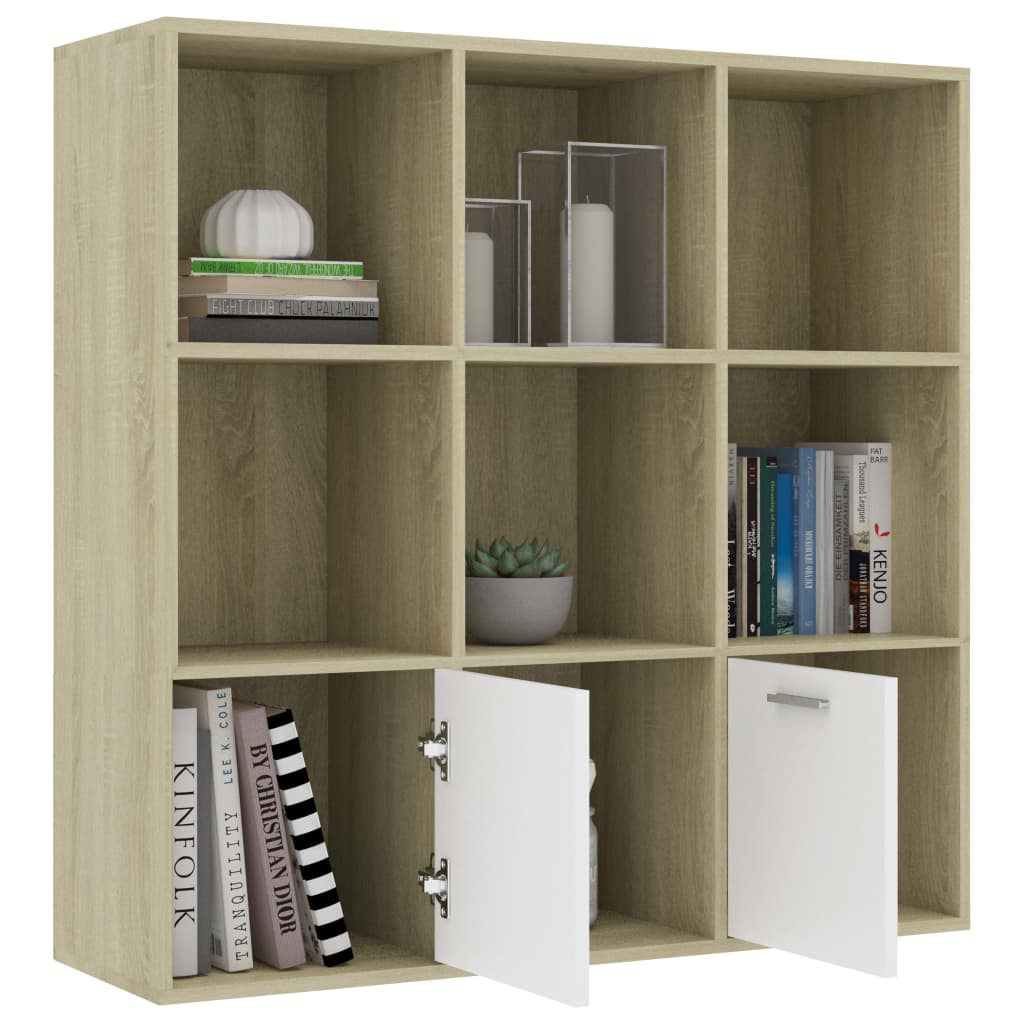 Book Cabinet White and Sonoma Oak 98x30x98 cm Engineered Wood