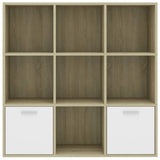 Book Cabinet White and Sonoma Oak 98x30x98 cm Engineered Wood - Close-Up Angle