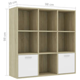 Book Cabinet White and Sonoma Oak 98x30x98 cm Engineered Wood - Extra Image