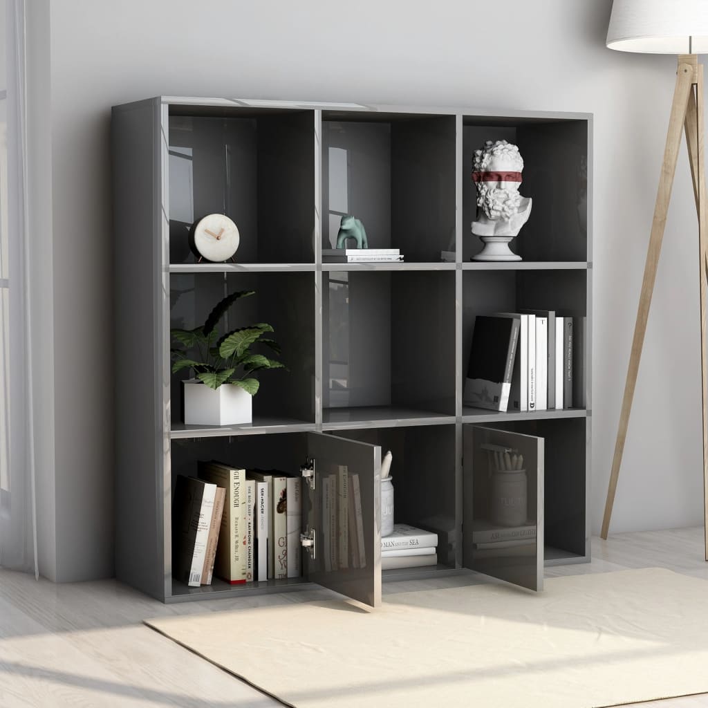 Book Cabinet High Gloss Grey 98x30x98 cm Engineered Wood