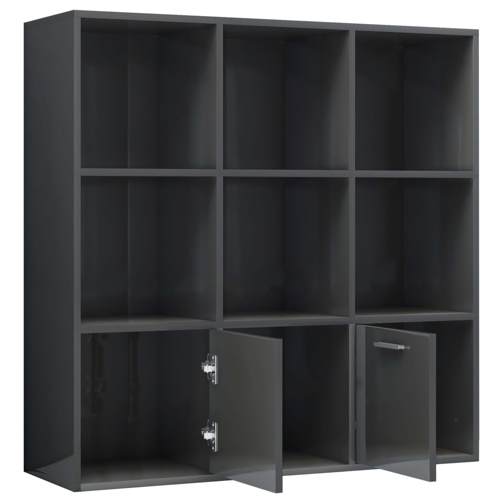Book Cabinet High Gloss Grey 98x30x98 cm Engineered Wood