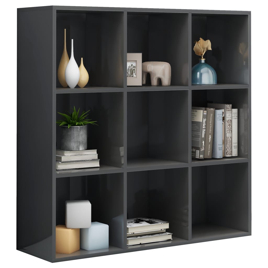 Book Cabinet High Gloss Grey 98x29x97.5 cm Engineered Wood