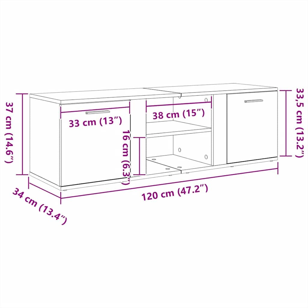 TV Cabinet Black 120x34x37 cm Engineered Wood