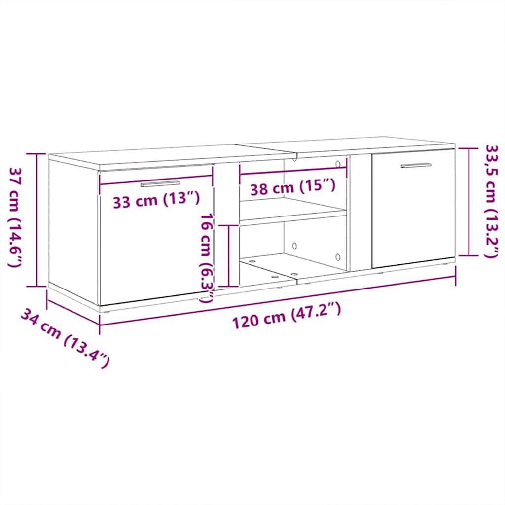 TV Cabinet High Gloss White 120x34x37 cm Engineered Wood