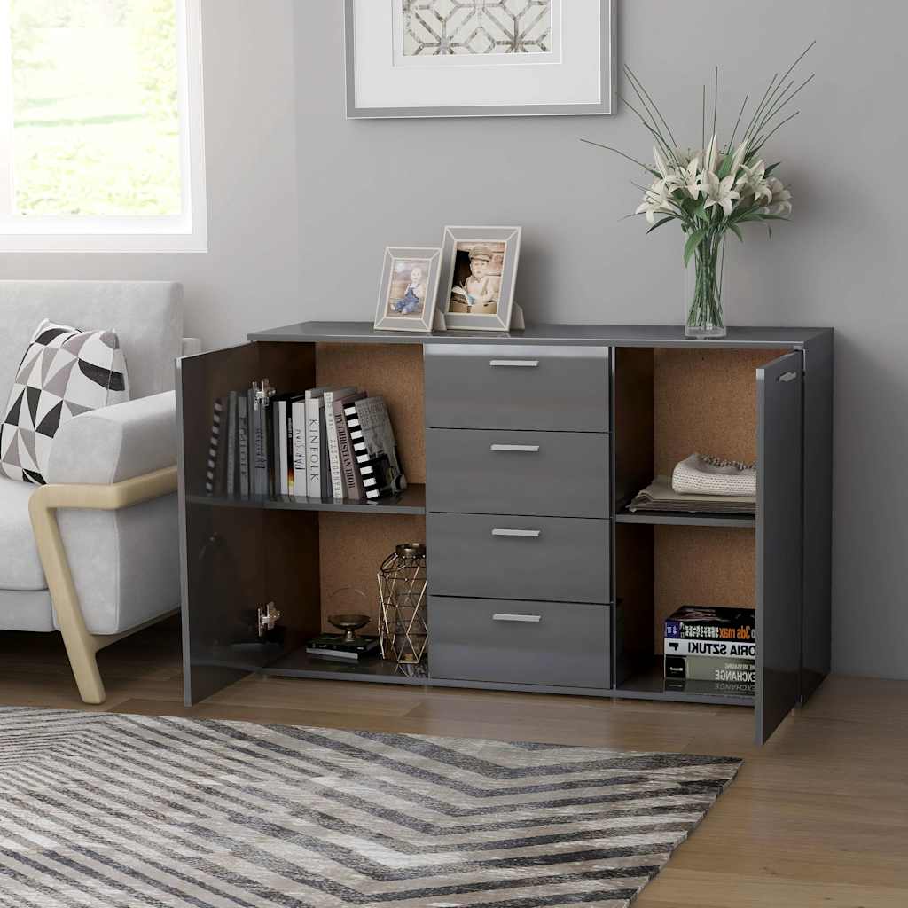 Sideboard High Gloss Grey 120x35.5x75 cm Engineered Wood